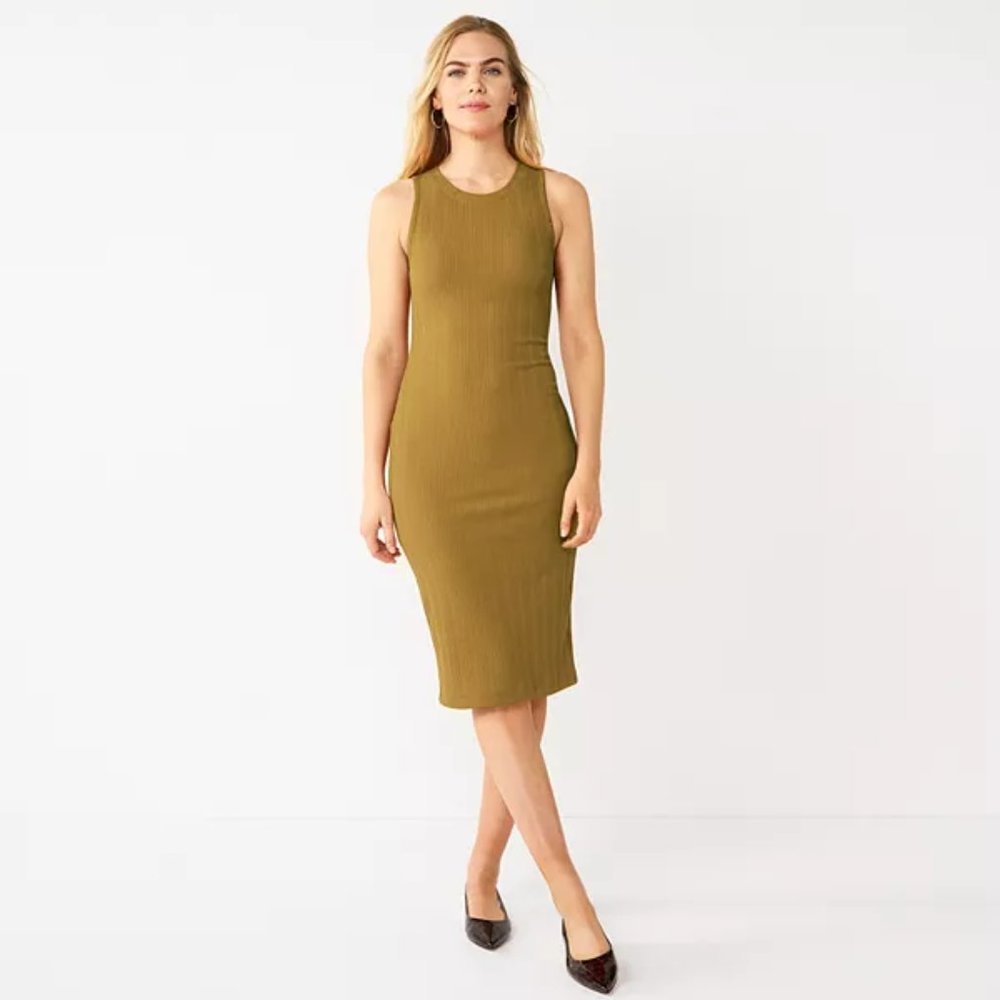 Nine West Ribbed Tank Dress, Size: XXL, Med Green